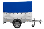 Lichte aanhangwagen op veren 200x125 UNITRAILER GARDEN 201/R KIPP met BIS zijwanden, H-800 frame en blauwe afdekking