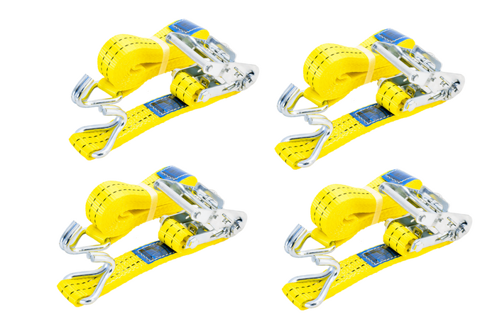Set van vier UNITRAILER 4m/35mm/2t gele transportbanden met spaninrichting