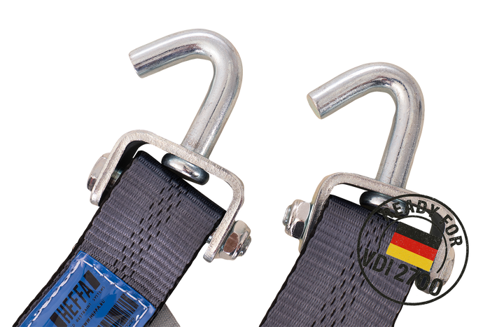 Set van vier HEFFA CARLINE 130 spanbanden voor sleepwagens wielbevestigingsbanden 2,8m/50mm/5t VDI 2700