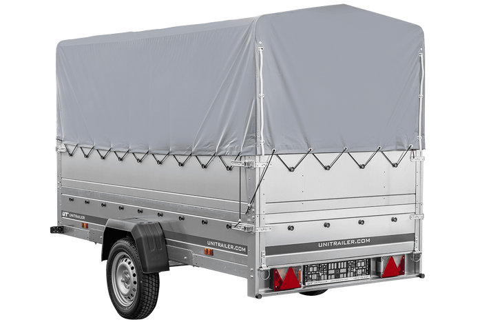 Lichte aanhangwagen op veren 264x125 UNITRAILER GARDEN 264/R KIPP met BIS zijwanden, H-800 frame en grijze afdekking