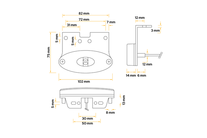 ASPÖCK FLATPOINT II LED markeringslamp, oranje, universeel, op houder