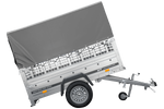 GARDEN TRAILER 200 KIPP autoaanhanger met steunwiel, mesh zijkanten en H-800 frame met grijze hoes