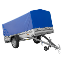 Enkelassige aanhanger met aluminium zijwanden 264x125 Unitrailer Garden 264 KIPP ALU met H-800 frame en blauwe afdekking