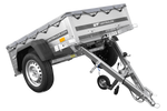 Enkelassige aanhanger 150x106 UNITRAILER GARDEN 150 KIPP met H-0 frame en grijze afdekking