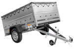 Unitrailer GARDEN TRAILER 201 KIPP met steunwiel, bis sideboards en grijs plat dekzeil