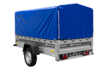 Enkelassige aanhanger 230x125 UNITRAILER FORCE 230 KIPP met H-800 frame en blauwe afdekking