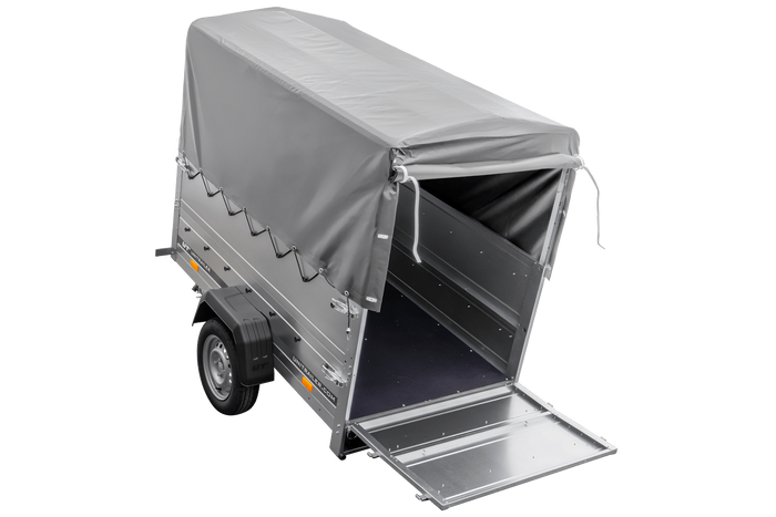 Lichte aanhanger 200x106 UNITRAILER GARDEN 200 KIPP met BIS-zijwanden, H-800 frame en grijze afdekking