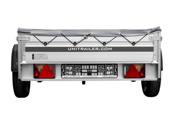 Enkelassige aanhanger op veren met aluminium zijwanden 200x125 Unitrailer Garden 201/R KIPP ALU met H-0 frame en grijze afdekking