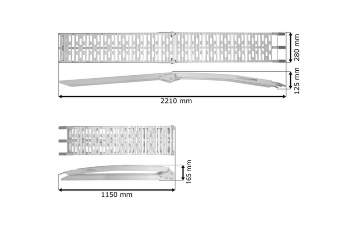 UNITRAILER ALR003 opklapbare aluminium oprijplaat voor aanhanger 221 cm 340 kg met riem en steun