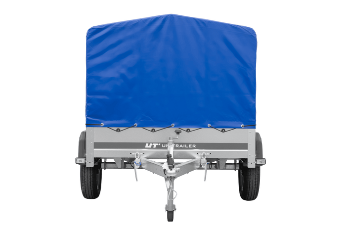Lichte aanhanger 200x125 UNITRAILER GARDEN 201 KIPP met H-800 frame en blauw dekzeil