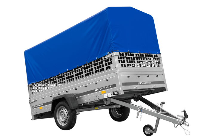 Lichte aanhangwagen 264x125 UNITRAILER GARDEN 264 KIPP met gaaswanden, H-800 frame en blauwe kap