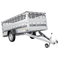 Enkelassige aanhanger 264x125 UNITRAILER FORCE 264 KIPP met gaaswanden, H-0 frame en grijze afdekking