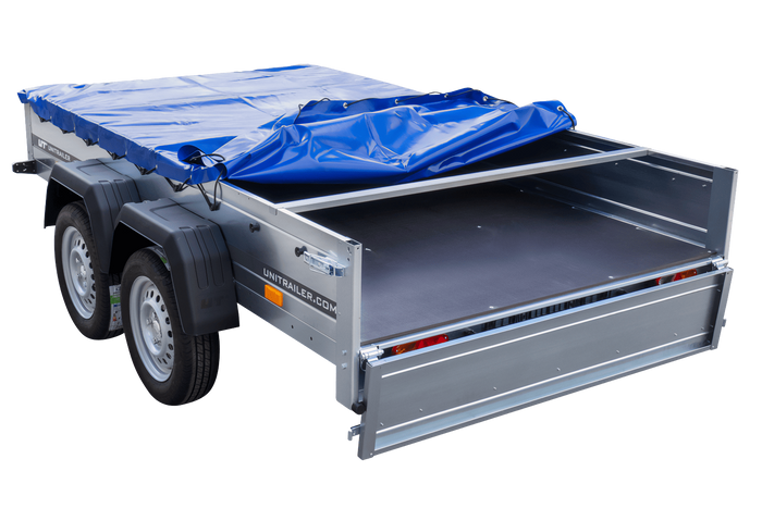 Autoaanhanger 264x150 UNITRAILER GARDEN 265/2 KIPP met H-0 frame en blauwe hoes