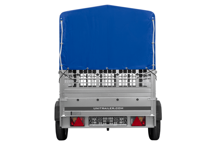 Autoaanhanger 200x125 UNITRAILER GARDEN 201 KIPP met gaaswanden, H-800 frame en grijs dekzeil