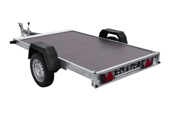 Enkelassige aanhanger 230x125 UNITRAILER FORCE 230 KIPP met H-800 frame en blauwe afdekking