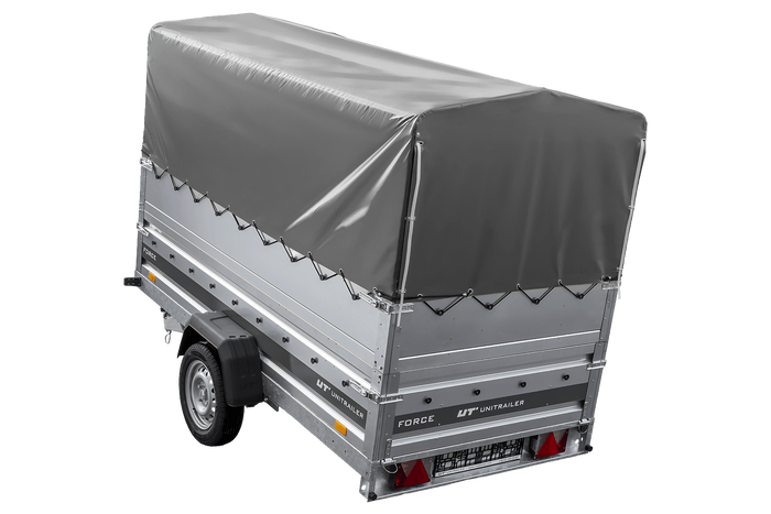 Autotransporter 264x125 UNITRAILER FORCE 264 KIPP met BIS-zijwanden, H-800 frame en grijze afdekking