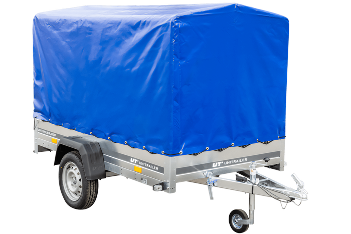 Autoaanhanger 230x125 UNITRAILER GARDEN 230 KIPP met H-1100 frame en blauwe hoes