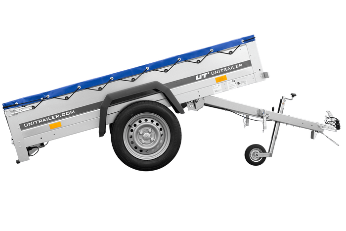 Tuinaanhanger 200 Kipp met neuswiel, H-0 frame en blauw dekzeil