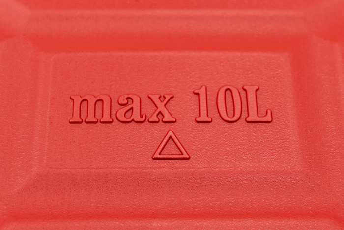 10L HERMON kunststof jerrycan met trechter, rood