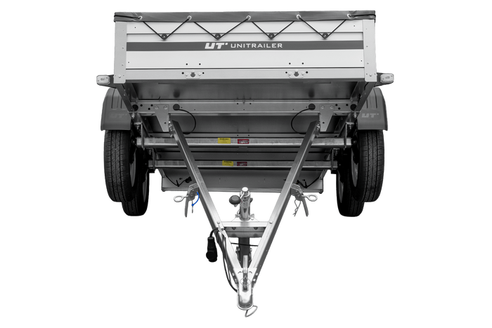 Tweeassige aanhanger met aluminium zijwanden 264x125 Unitrailer Garden 264/2 KIPP ALU met H-0 frame en grijze afdekking