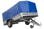 Enkelassige aanhanger met aluminium zijwanden 264x150 Unitrailer Garden 265 KIPP ALU met H-800 frame en blauwe afdekking