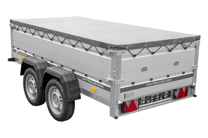 Tweeassige aanhanger met aluminium zijwanden 264x125 Unitrailer Garden 264/2 KIPP ALU met BIS-zijwanden, H-0 frame en grijze afdekking