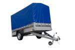 Enkelassige aanhanger op veren 264x125 UNITRAILER FORCE 264/R KIPP met H-1100 frame en blauwe afdekking