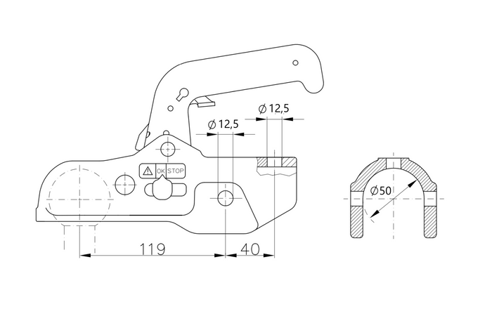 WINTERHOFF WW 350-RB-K1212 kogelkoppeling voor aanhanger van 3500 kg met dissel van 50 mm buis, gietijzer