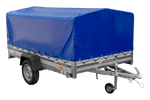 Enkelassige aanhanger met aluminium zijwanden 264x150 Unitrailer Garden 265 KIPP ALU met H-800 frame en blauwe afdekking