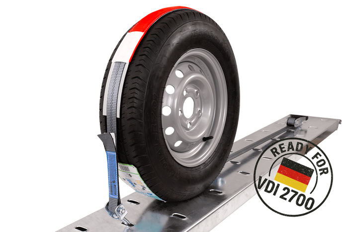 Set van vier HEFFA CARLINE 130 spanbanden voor sleepwagens wielbevestigingsbanden 2,8m/35mm/3t VDI 2700