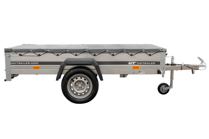 Aanhanger met een huif tot 750 kg Unitrailer GARDEN TRAILER 230 KIPP met steunwiel en grijze vlakke huif