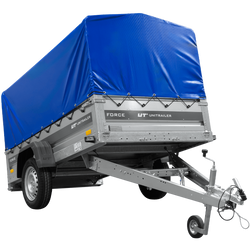 Enkelassige aanhanger 230x125 UNITRAILER FORCE 230 KIPP met H-800 frame en blauwe afdekking
