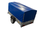 Enkelassige aanhanger met aluminium zijwanden 230x125 Unitrailer Garden 230 KIPP ALU met H-800 frame en blauwe afdekking