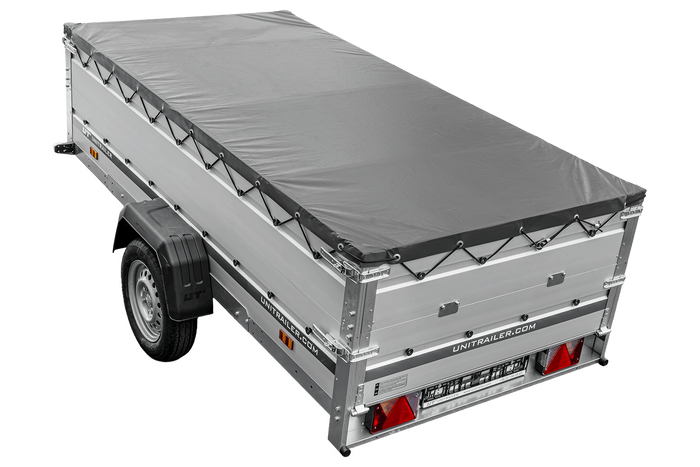 Enkelassige aanhanger met aluminium zijwanden 264x125 Unitrailer Garden 264 KIPP ALU met BIS-zijwanden, H-0 frame en grijze afdekking