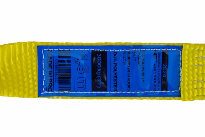Sleepkabel met haken UNITRAILER sleepband 4,5m/50mm/3t geel