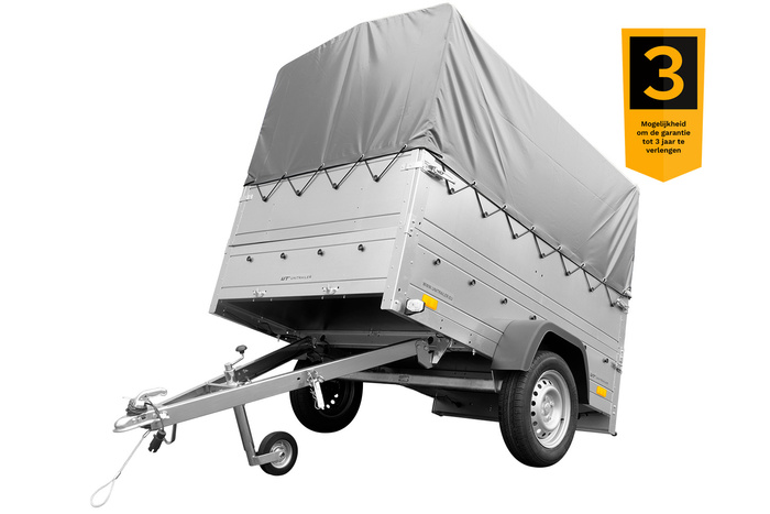Autoaanhanger Unitrailer GARDEN TRAILER 200 KIPP met steunwiel, bis zijkanten, H-800 frame met grijze kap