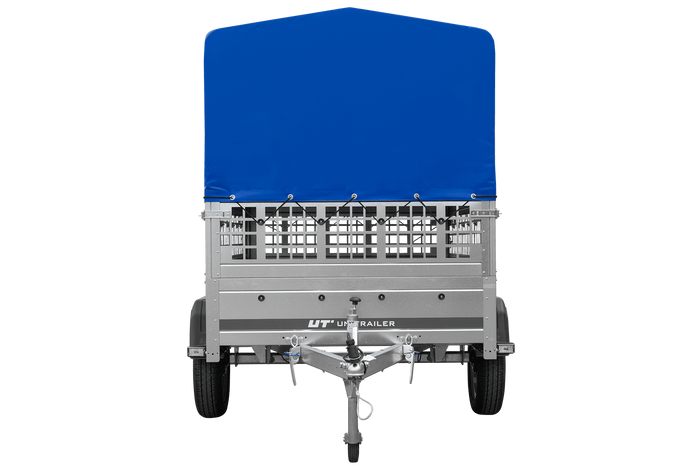 Autoaanhanger 200x125 UNITRAILER GARDEN 201 KIPP met gaaswanden, H-800 frame en grijs dekzeil