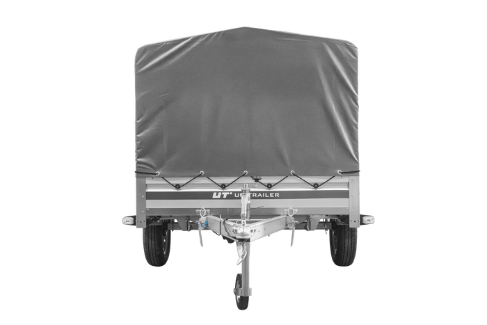 Enkelassige aanhanger met aluminium zijwanden 230x125 Unitrailer Garden 230 KIPP ALU met H-800 frame en grijze afdekking