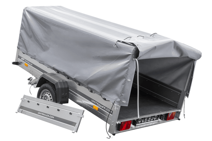 Eenassige aanhangwagen 264x150 UNITRAILER GARDEN 265 KIPP met H-800 frame en grijze huif