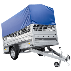 Autotransportaanhanger op veren 264x125 UNITRAILER FORCE 264/R KIPP met gaaswanden, H-800 frame en blauwe hoes