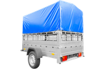 Lichte autoaanhanger tot 750 kg GARDEN TRAILER 201 KIPP met steunwiel, mesh zijkanten en H-800 frame met blauw zeildoek