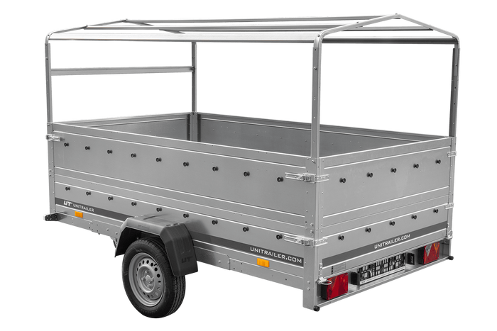 Eenassige aanhangwagen 264x150 UNITRAILER GARDEN 265 KIPP met opzetborden H-800 frame en blauwe huif