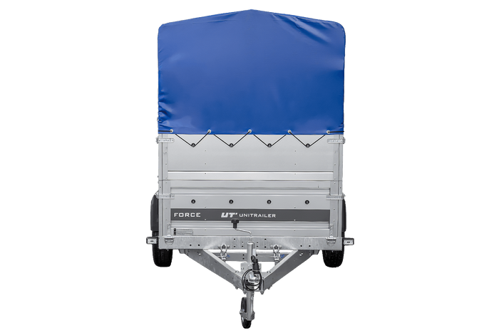 Lichte aanhanger op veren 264x125 UNITRAILER FORCE 264/R KIPP met BIS-zijwanden, H-800 frame en blauwe afdekking
