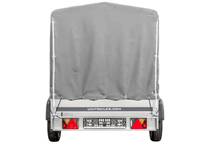 Enkelassige aanhanger 230x125 UNITRAILER GARDEN 230 KIPP met H-1100 frame en grijze afdekking