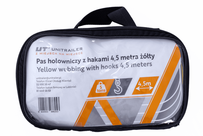 Sleepkabel met haken UNITRAILER sleepband 4,5m/50mm/5t geel