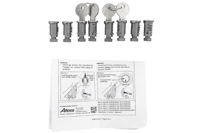 Atera slot- en sleutelset (8 stuks + 2 sleutels) 083012