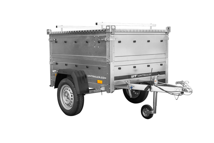 Enkelassige aanhanger 150x106 UNITRAILER GARDEN 150 KIPP met BIS-zijwanden en aluminium afdekking
