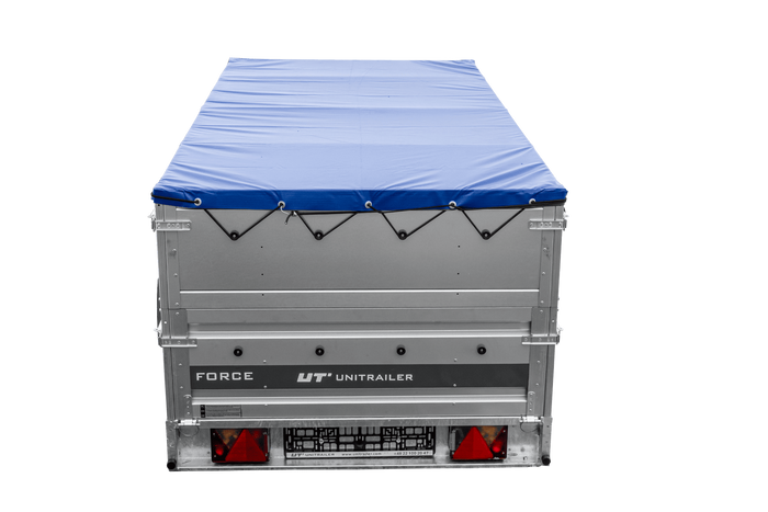 Lichte aanhanger 264x125 UNITRAILER FORCE 264 KIPP met BIS-zijwanden, H-0 frame en blauwe afdekking