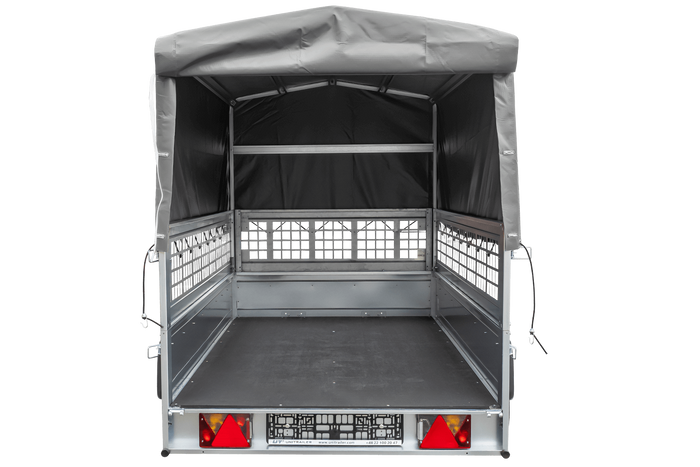 Autoaanhanger 230x125 UNITRAILER GARDEN 230 KIPP met gaaswanden, H-800 frame en grijze afdekking