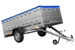 Enkelassige aanhangwagen op veren 264x125 UNITRAILER GARDEN 264/R KIPP met BIS zijwanden, H-0 frame en blauw dekzeil